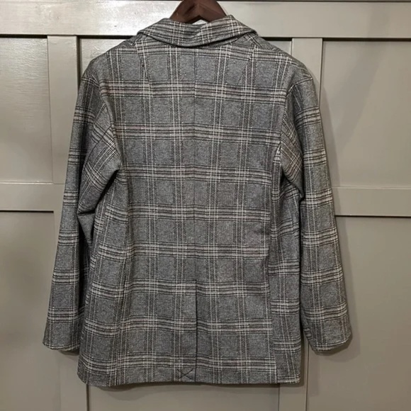 Avec Les Filles Plaid Relaxed Fit Longline Blazer Jacket Gray Tan Size Medium - Picture 9 of 11
